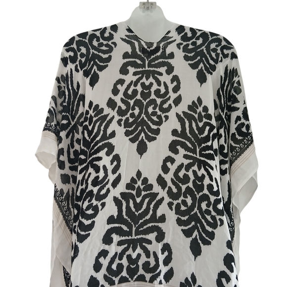 Nordstrom Duster Kimono Longline Tassels Open Front Black & White Boho - Picture 9 of 14